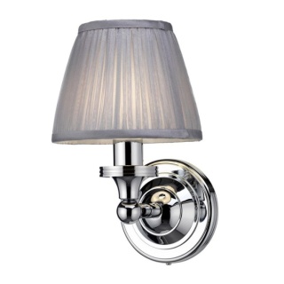 Burlington LED Bathroom Round Wall Light with Chrome Base & Silver Chiffon Shade